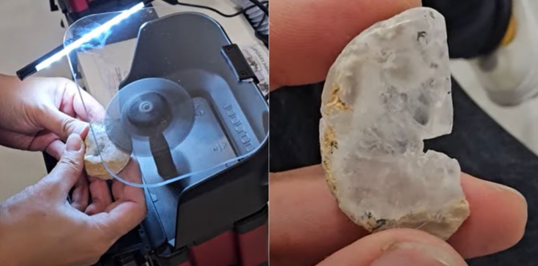 Polish a piece of your broken geode